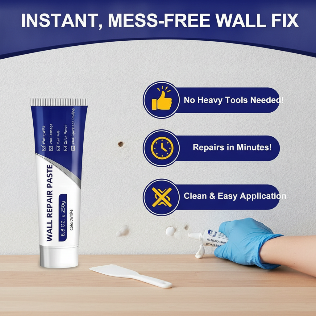 Instant Wall Repair Paste Kit – Quick Fix For Wall Holes, Cracks, & Scratches